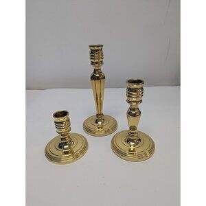 Lot of 3 Assorted Baldwin Solid Brass Candlesticks Candle Holders 7" 5" 3"